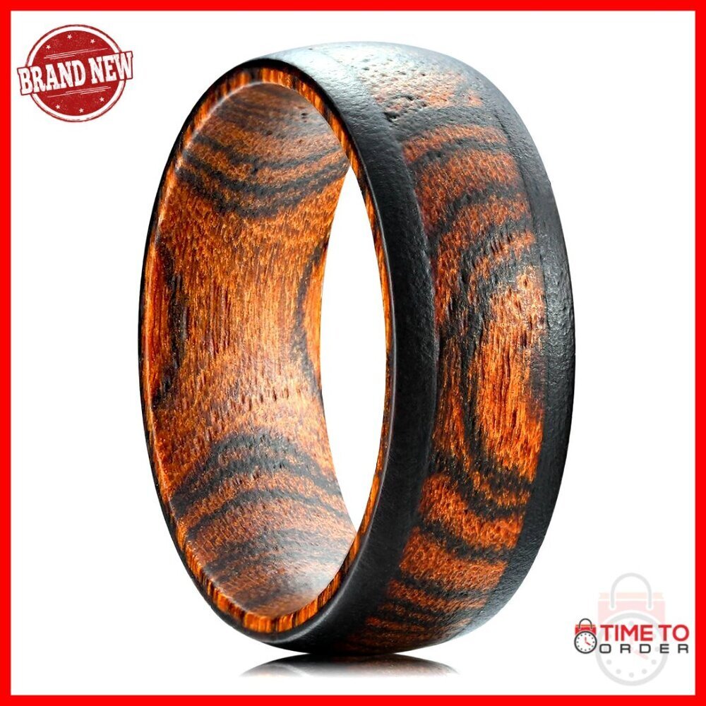 Men's 8mm Wood Wedding Band Comfort Fit Ring Size 12
